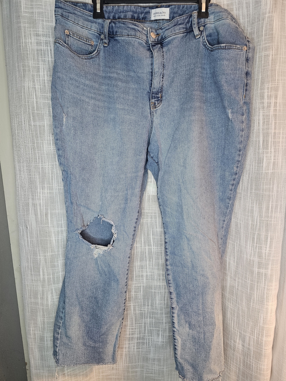 crown & ivy Light Blue Distressed Straight Leg Jeans
